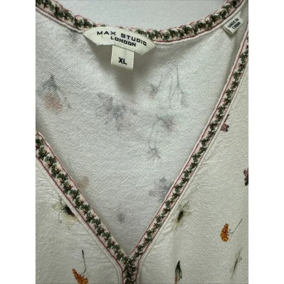 Max Studio London Boho Peasant Maxi Dress Wild Flowers Size Womens XL - Picture 3 of 11